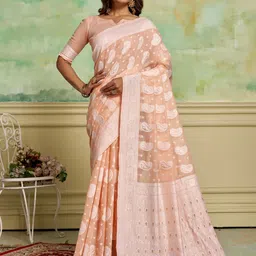 KAYOMMI Paisley Woven Design Pure Cotton Banarasi Saree-image-0