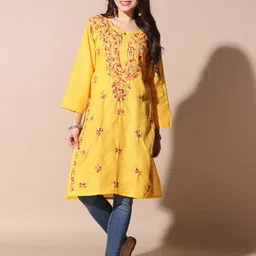 Fashionable Chikan Handikraft Floral Embroidered Thread Work Cotton Straight Kurta-picture-33