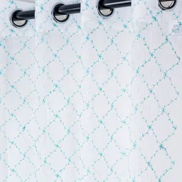 Parda Online White & blue 2 Pieces Geometric Printed Linen Sheer Door Curtains image 3