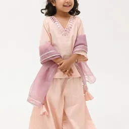Peekaaboo Kids Girls Regular Mirror Work Pure Cotton Kurta with Palazzos & With Dupatta-picture-34