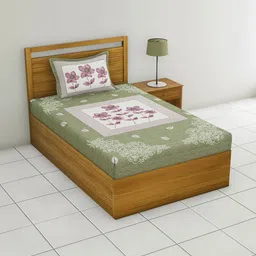 MILAAV Green Floral 144 TC Single Bedsheet with 1 Pillow Covers-picture-12