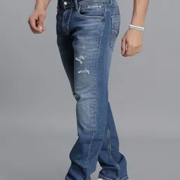 Rookies Men Straight Fit Mid-Rise Mildly Distressed Light Fade Stretchable Jeans image 2