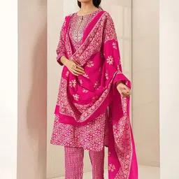 Libas Women Ethnic Motifs Printed Regular Mirror Work Kurta & Trousers With Dupatta-picture-17