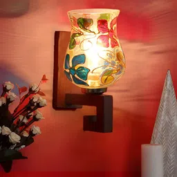 Devansh Blue & Red Printed Wood Traditional Wall Lamp image 1