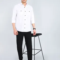 KHUSHI CREATION Men Original Fit Spread Collar Solid Cotton Casual Shirt image 2