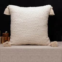 ANWYN Black & Beige 7 Pcs Geometric Textured Jacquard Square Tasselled Cushion Covers image 4