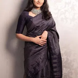 Lyzoo Striped Zari Silk Cotton Saree image 4