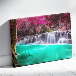 Tushaco Handicrafts Green & Pink Waterfall Canvas Wall Art image 3
