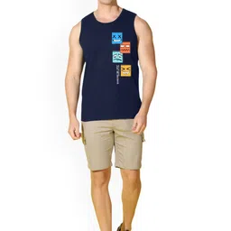 SLOWLORIS Pack Of 2 Printed CombedCotton Gym Vest VSL26 CMB(CHS MAROON)(JUST NAVY) image 4