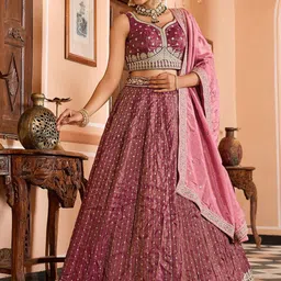 panchhi Embellished Sequinned Semi-Stitched Lehenga & Unstitched Blouse With Dupatta-picture-30