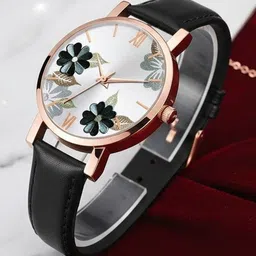 Moover Women Embellished Dial & Leather Bracelet Style Straps Analogue Automatic Watch FLWRltr-BLK-j1-picture-26