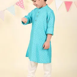 Fabindia Boys Floral Printed Band Collar Kurta image 4