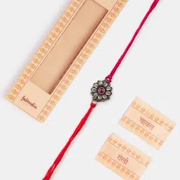 Fabindia Silver Artificial Stones Studded Floral Thread Rakhi image 4