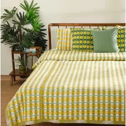 FREEDOM TREE Marica Yellow & Green Printed Pure Cotton King Bedcover-picture-22