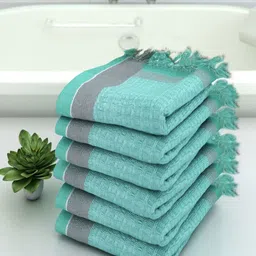Aura Blue & Grey 5 Cotton 210 GSM Bath Towel-image-35