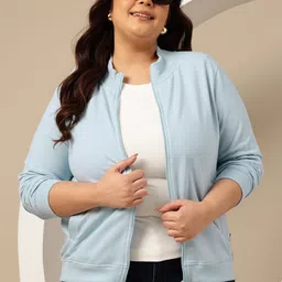 Sztori Plus Size Mock Collar Front-Open Sweatshirt-picture-28