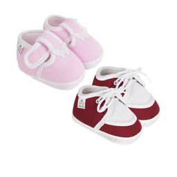NESKA MODA Unisex Kids Pack of 2 Pink & Maroon Solid Cotton Booties-image-84