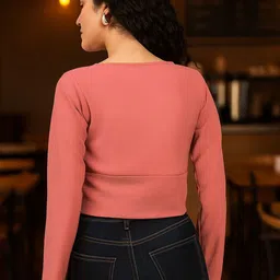 DressBerry Women Ribbed V-Neck Wrap Crop Top image 3