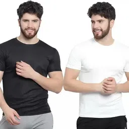 f n d Pack of 2 Men Printed Round Neck Polyester Black, White T-Shirt image 2