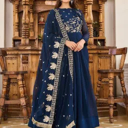 Wedani Women Ethnic Motifs Embroidered Georgette Fit & Flare Maxi Dress-picture-35