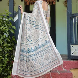 ALMAARI FASHION Floral Zari Pure Linen Saree image 3