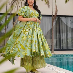 KALINI Women Floral Printed Panelled Kurta with Palazzos & With Dupatta image 2