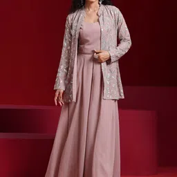 Libas Art Embellished Crop Top & Wide Leg Palazzos With Jacket Co-Ords-image-22