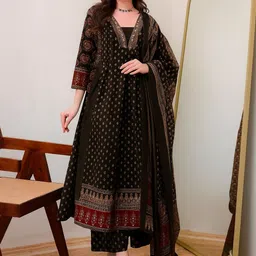 KLOSIA Women Ethnic Motifs Printed Panelled Kurta with Palazzos & With Dupatta image 3