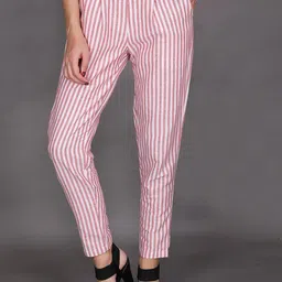 Me Craft Women Striped Comfort Pleated Trousers-picture-38