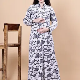 Secret Wish Women Abstract Self Design V-Neck Maternity Maxi Nightdress-picture-43