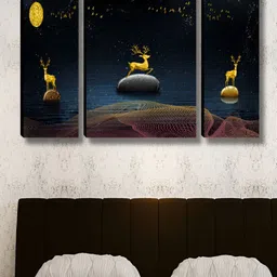 Livin'luxe Blue & Gold-Toned 3 Pieces Deer Night Wall Arts-picture-24