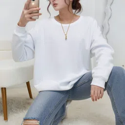 Moda Rapido Women White Round Neck Long Sleeves Fleece Sweatshirt-image-77