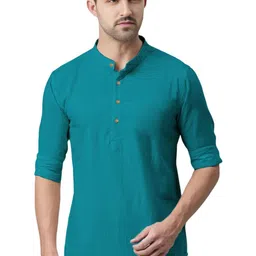 Navkanj Band Collar Roll-Up Sleeves Short Kurta-picture-37