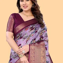 BilloRani Ethnic Motifs Silk Blend Handloom Saree image 2
