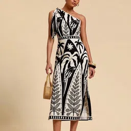 Routes by All About You Women Tropical Print One Shoulder A-Line Midi Dress-picture-14