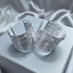 MANSIYAORANGE Women 2 Pearls Silver-Plated Cuff Bracelet-picture-25