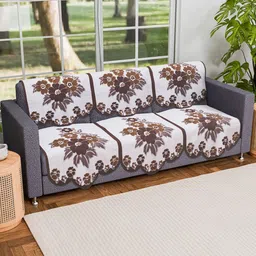 Kuber Industries White & Brown 6 Pieces 3 Seater Printed Cotton Sofa Cover image 2