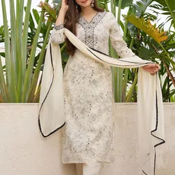 KALINI Women Regular Kurta with Trousers & With Dupatta image 3