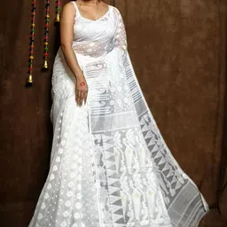 RIDDHIMAN FASHION Woven Design Pure Cotton Jamdani Saree-picture-27