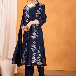 Divyadham Textiles Women Woven Design Embroidered Kurta with Trousers & Dupatta image 3