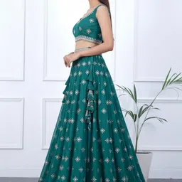 Jomso Embroidered Sequinned Semi-Stitched Lehenga & Unstitched Blouse With Dupatta image 3