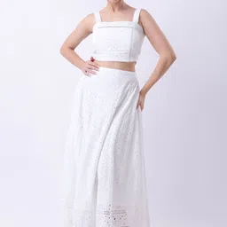 Fashion Gaiia Embroidered Square Neck Crop Top With Maxi Skirt-image-58
