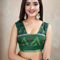 Jinal & Jinal Ethnic Motifs Zari Handloom Pochampally Saree image 3