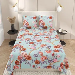 INDRA'S Turquoise Blue & Purple Floral 144 TC Bedsheet with 2 Pillow Covers-picture-17