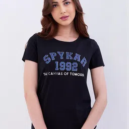 SPYKAR Women Black Pure Cotton Tshirts-image-34