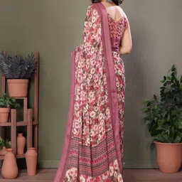 HERE&NOW Peach Printed Satin Sarees image 3