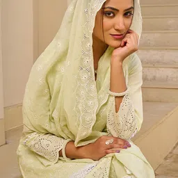 Indo Era Women Ethnic Motifs Embroidered Regular Pure Cotton Kurta with Trousers & Dupatta image 4