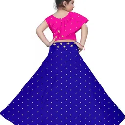 Sangria Girls Polka Dot Printed Mirror Work Round Neck Lehenga With Choli image 5