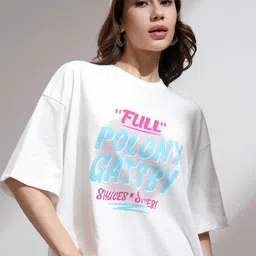 Street By Tokyo Talkies Women Typography Printed Round Neck Cotton Oversized T-shirt-picture-30