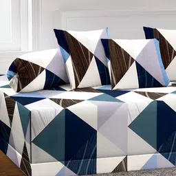 Aura Set Of 6 Brown & Blue Printed Geometric TC Cotton Diwan Set image 3